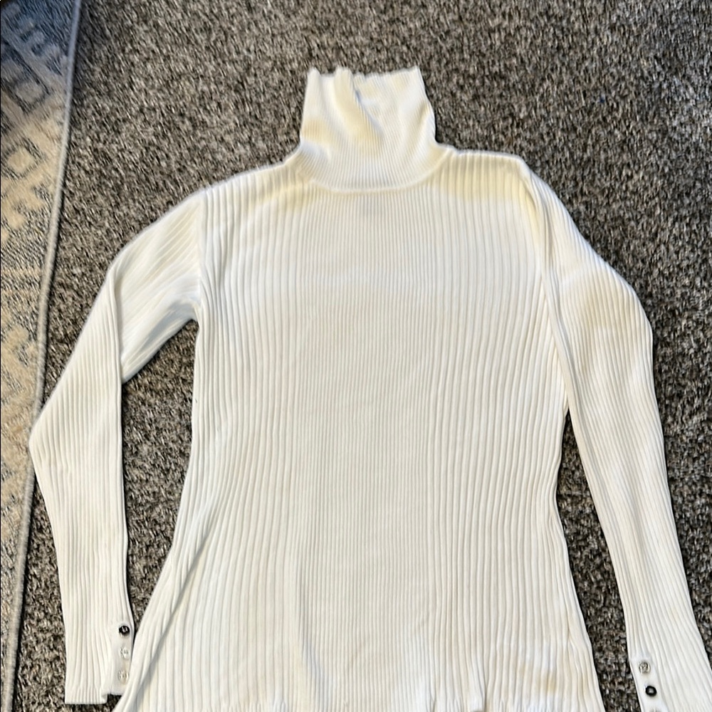 Style & Co White Cowl Neck Sweater with Ribbed Knit